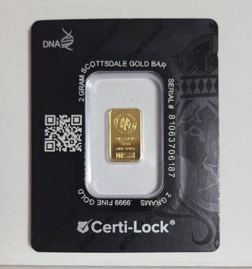 Scottsdale 2 gram Gold Lion Bar New in Assay .9999 Fine - Image 4