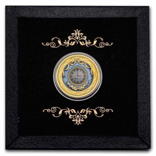 2022 Niue 1 oz Silver Proof Fabergé Blue Table Clock - Image 2