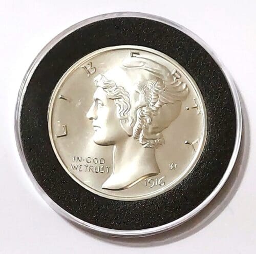 1916 D Mercury Dime 2 oz Silver Tribute 50mm Round - Image 3