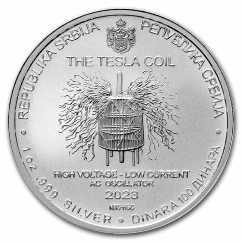 2023 Serbia 1 oz Silver Tesla Coil 100 Dinar Coin - Bu - Image 2