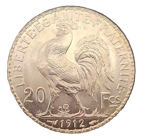 1912 French 20 Gold Franc Marianne Rooster Coin Bu - Image 4