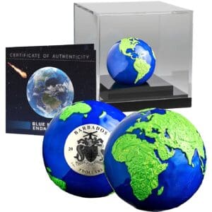 Barbados Spherical Earth Green Planet 3 oz Silver Coin