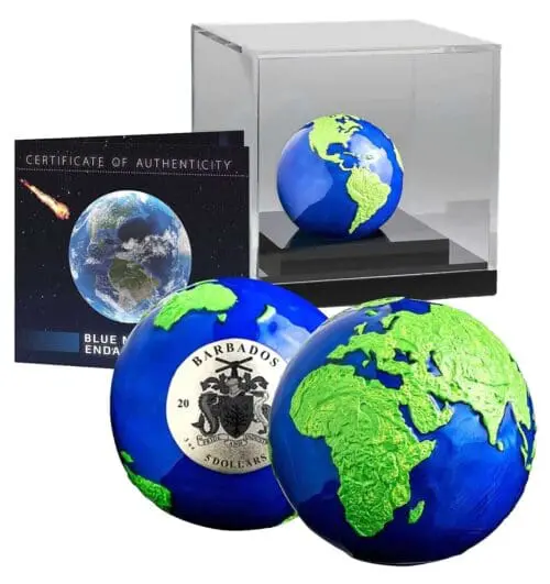 Barbados Spherical Earth Green Planet 3 oz Silver Coin