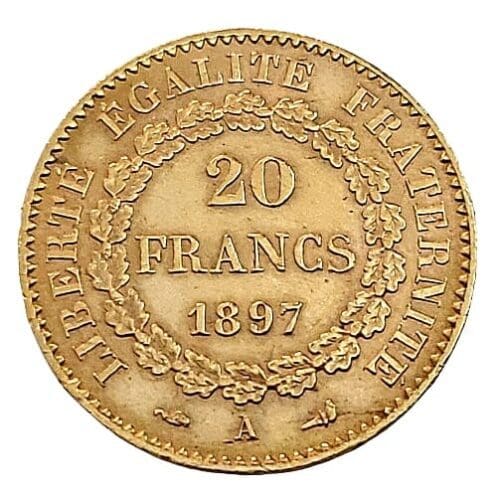 1897 A French 20 Gold Franc Lucky Angel Gold Coin - Bu - Image 2