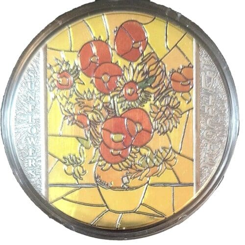 2022 Sunflowers 2 oz Silver Van Gogh Stained Glass series - Image 4