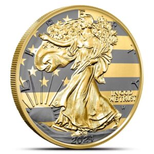 US Flag Golden Ring American Silver Eagle Coin