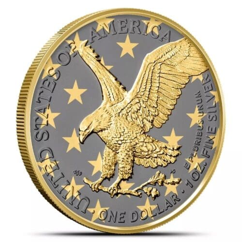 2024 US Flag Golden Ring American Silver Eagle Coin. - Image 2