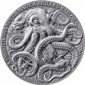 1 oz Silver Kraken High Relief Antique Piedfort Coin