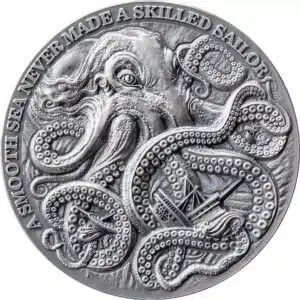 1 oz Silver Kraken High Relief Antique Piedfort Coin