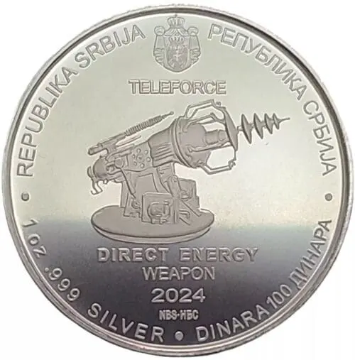 Serbia 1 oz Silver 100 Dinar Tesla Direct Energy Weapon