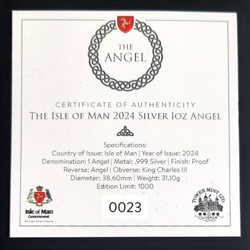 2024 Isle of Man 1 oz Silver Angel Proof Coin .999 Fine Silver _ Box & CoA - Image 3