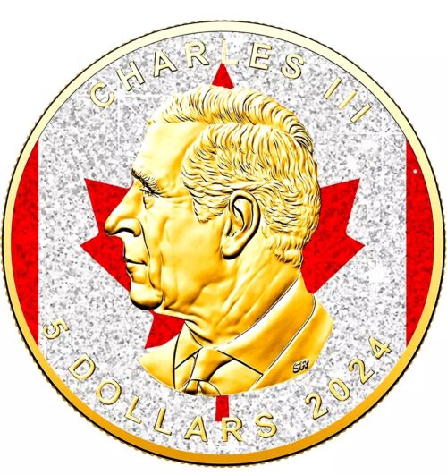 2024 Canadian Maple Leaf Diamond Flag 1oz Silver Coin- Gold/Diamonds - Image 2