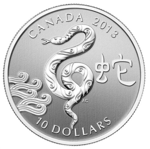 2013 Canadian $10 Year of the Snake - 1/2 oz Fine Silver Coin - - Image 3