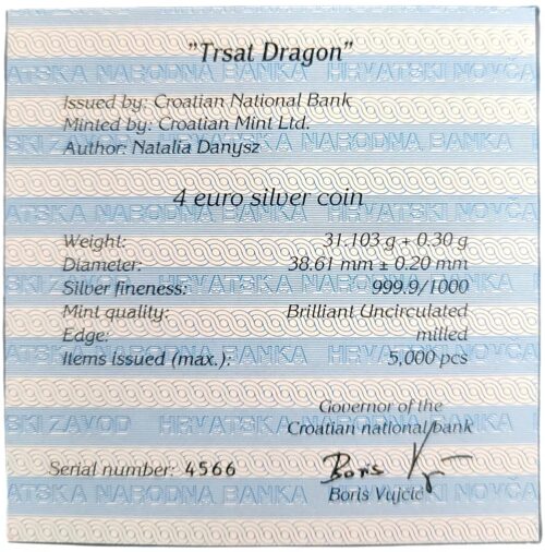 2024 Croatia Trsat Dragon €4 Euro 1 oz .9999 Silver Coin - Image 6