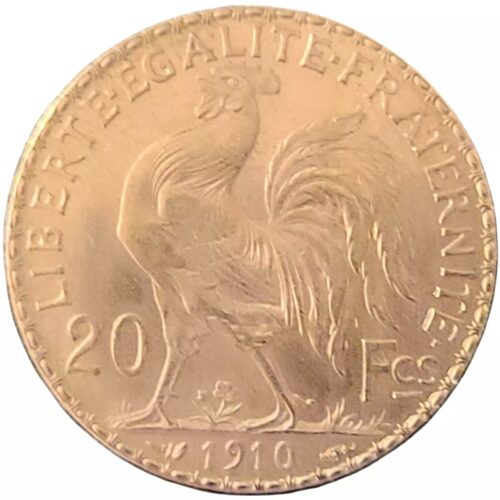 1910 French 20 Gold Franc Marianne Rooster Gold Coin - Image 2