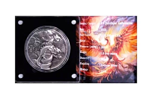 2024 Gabon Double Dragon and Phoenix 1.8 oz Silver UHR Antique - Image 6