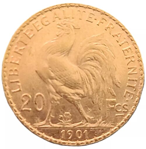 1901 French 20 Gold Franc Marianne Rooster Gold Coin BU