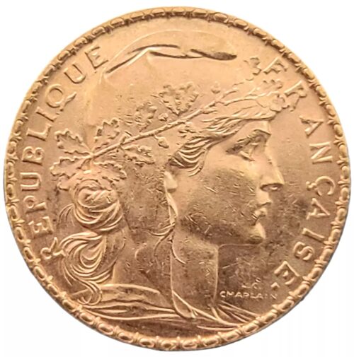 1901 French 20 Gold Franc Marianne Rooster Gold Coin BU - Image 2