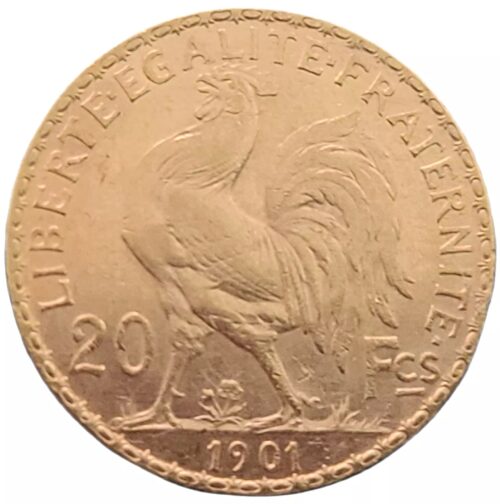 1901 French 20 Gold Franc Marianne Rooster Gold Coin BU - Image 3