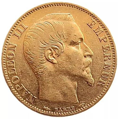 1854 French 20 Gold Franc Napoleon III Gold Coin AU