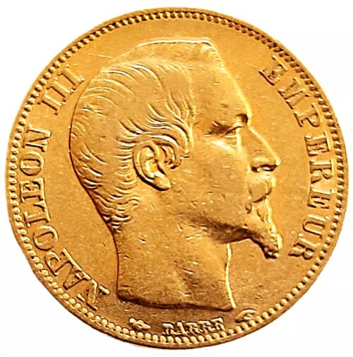 1854 French 20 Gold Franc Napoleon III Gold Coin AU - Image 2