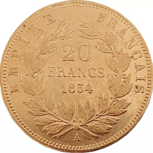 1854 French 20 Gold Franc Napoleon III Gold Coin AU - Image 5