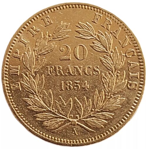 1854 French 20 Gold Franc Napoleon III Gold Coin AU - Image 9