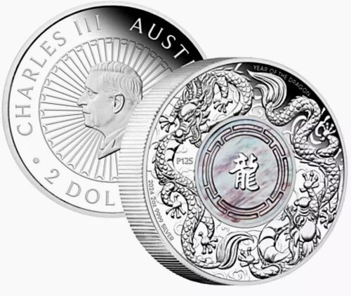 2024 Australia 2 oz Silver Double Dragon Proof w/ Pearl Insert - Image 2