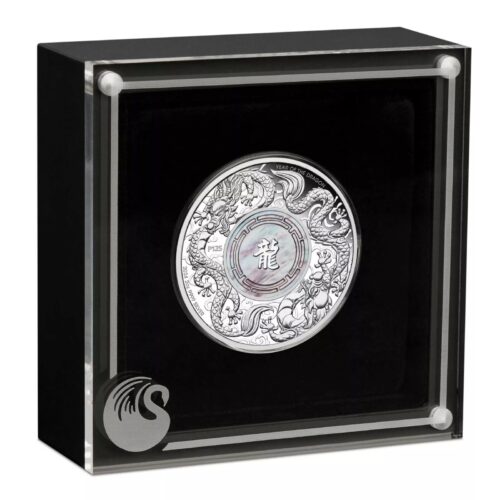 2024 Australia 2 oz Silver Double Dragon Proof w/ Pearl Insert - Image 3