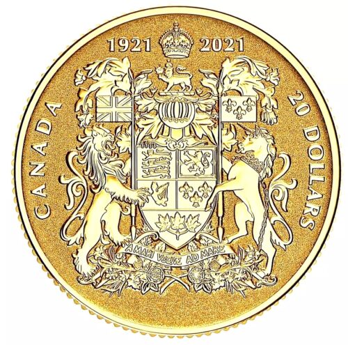 2021 Canadian Coat of Arms 1/10 oz Gold Reverse Proof $20 Coin - 100 year anniv