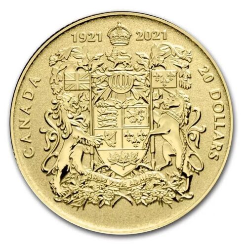 2021 Canadian Coat of Arms 1/10 oz Gold Reverse Proof $20 Coin - 100 year anniv - Image 4