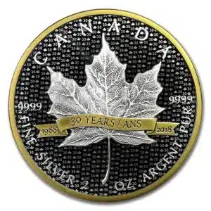 2018 Canada 2 oz Silver $10 Maple Leaf 30 Year Anniversary