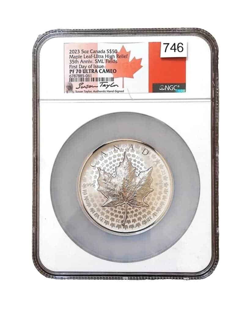 2023 Canada 5oz Silver Maple Leaf Proof Coin UHR-PF70