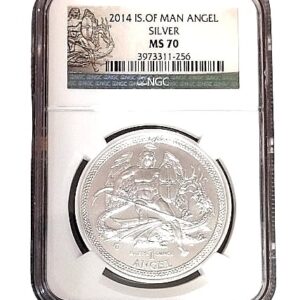 2014 Isle of Man 1 oz Silver Angel coin  NGC -MS70
