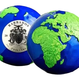 2022 Barbados Spherical Earth  Green Planet 3 oz Silver Coin