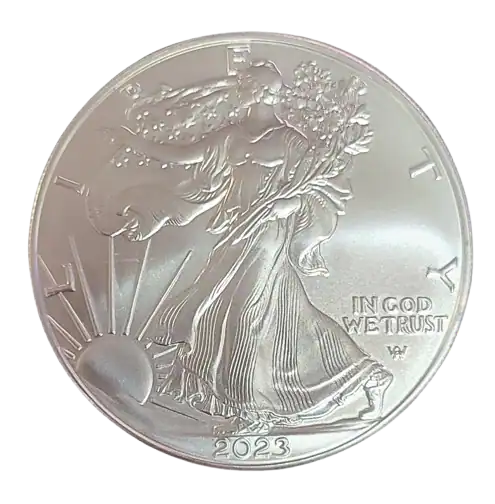 MOST POPULAR SILVER COINS 1 2023 Silver American Eagle coin with Walking Liberty design.