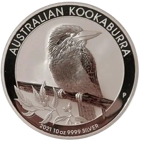 MOST POPULAR SILVER COINS 4 Australian Kookaburra silver coin with detailed bird image and inscriptions.