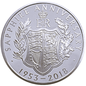 2018 Queen's Sapphire Coronation Anniv £5 Crown Silver Piedfort