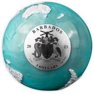 2023 3 oz barbados silver frozen marble planet earth ball shaped coin